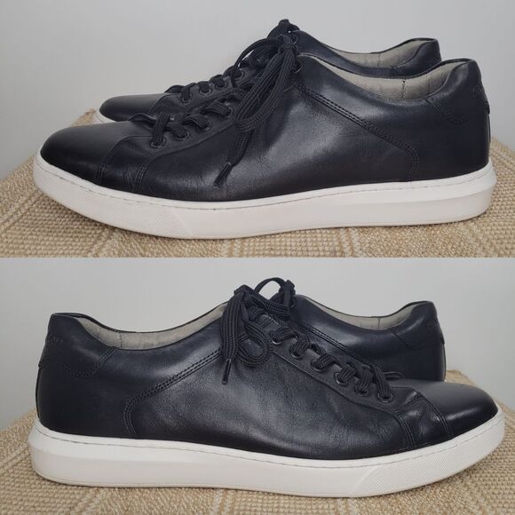 KENNETH COLE Liam Black Leather Sneaker Size 11.5 Contrast Sole Low Profile - Picture 1 of 9
